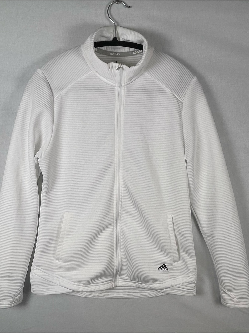adidas White Ribbed Full-Zip Track Jacket